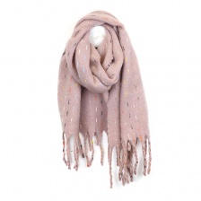 Pink Boucle Scarf With Stitch Detail by Peace of Mind